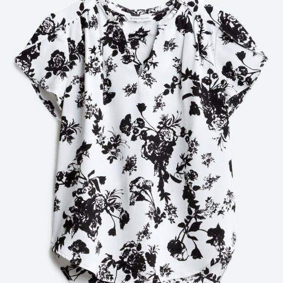 Black and White Short Sleeve Blouse | Small - Petite - Picture 1 of 10